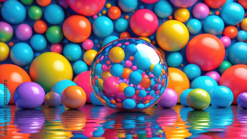 Aufkleber Vibrant abstract composition of colorful spheres and reflections creating a playful and dynamic background for creative design projects.
