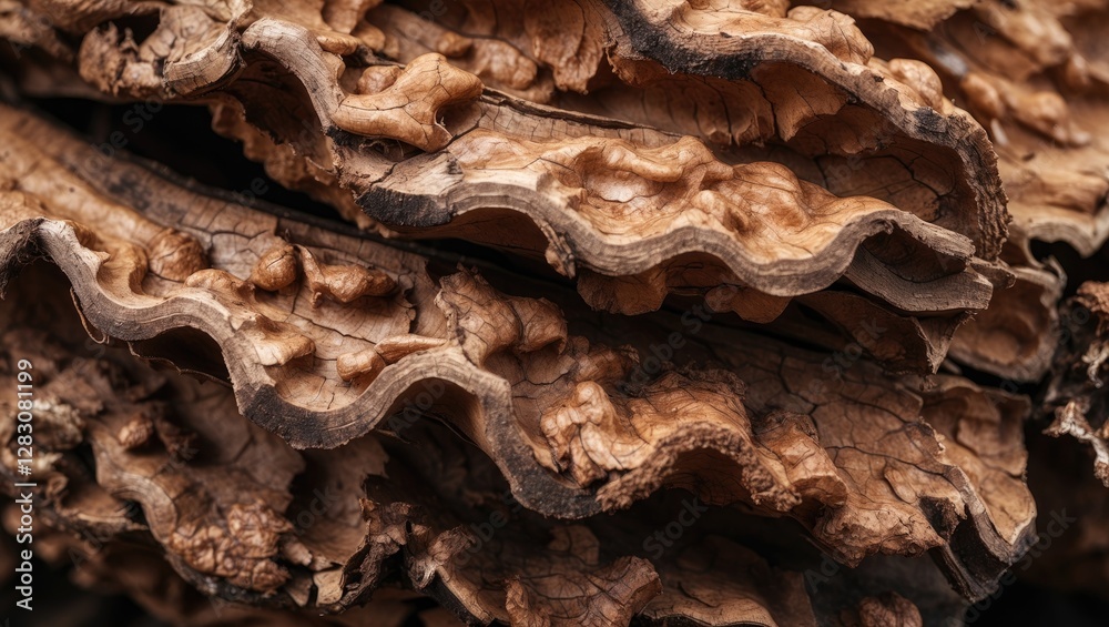 Aufkleber detailed close-up of textured walnut bark showcasing natural patterns and rich wood tones for use in