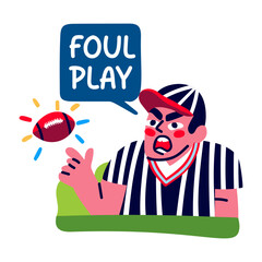 Football referee shouting foul play, flat style sticker