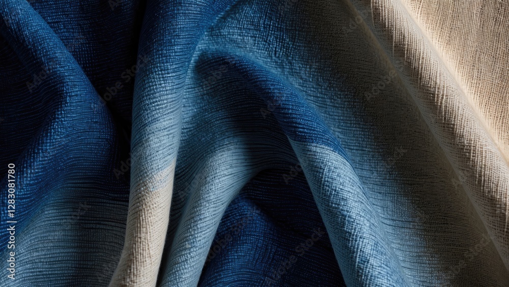 Poster gradient fabric background in dark blue and beige tones perfect for textile design, decoration, and 