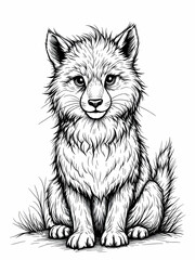 Cute drawn black and white animal on white background