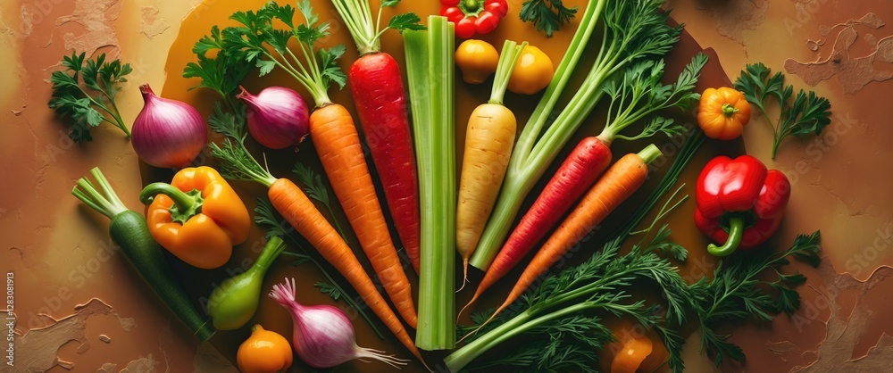 Poster fresh colorful vegetables arranged artfully on a textured surface ideal for healthy eating concepts 