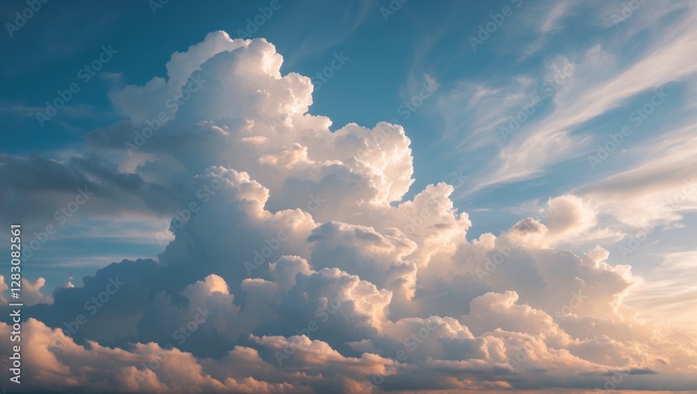 Poster majestic daytime clouds with soft light and vibrant blue sky creating a serene and beautiful natural