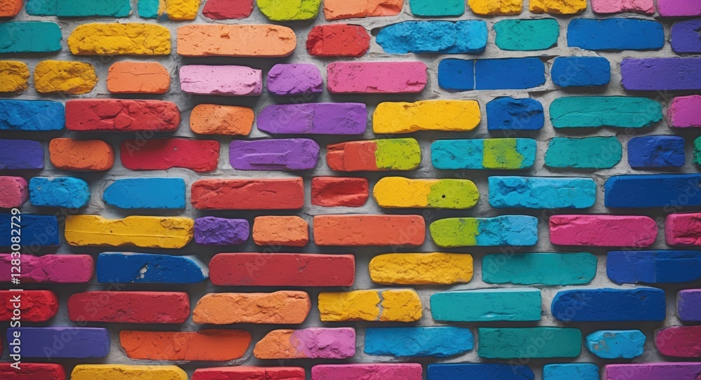 Aufkleber vibrant painted brick wall with a mix of colors creating an abstract and lively artistic background 