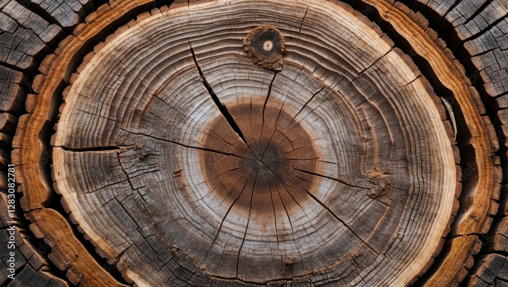 Poster Tree rings texture showcasing the history and growth of an old tree with intricate patterns and natural wood grain details.