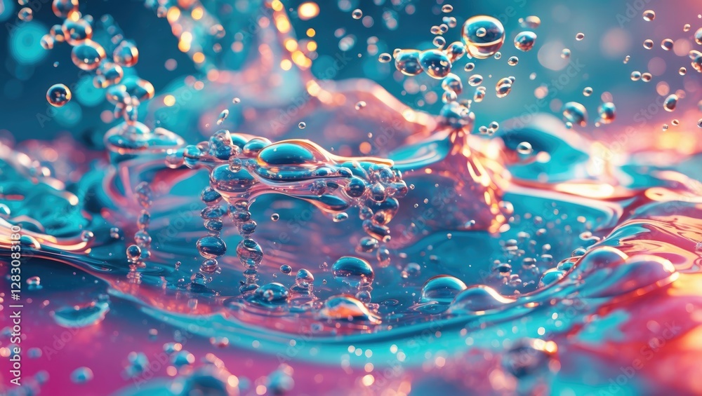 Aufkleber Vibrant closeup of water splash with droplets and bubbles creating a dynamic and fresh backdrop suitable for various design projects