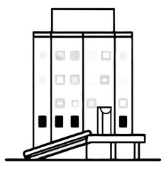 Sketch of a modern house interior with windows doors and furniture