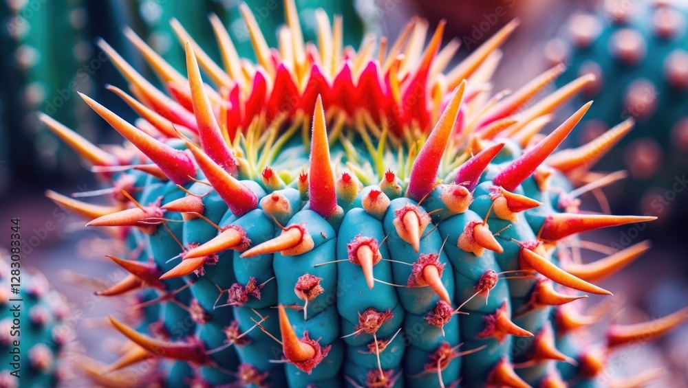 Poster vibrant close-up of cactus spines showcasing unique textures and colors in nature's design
