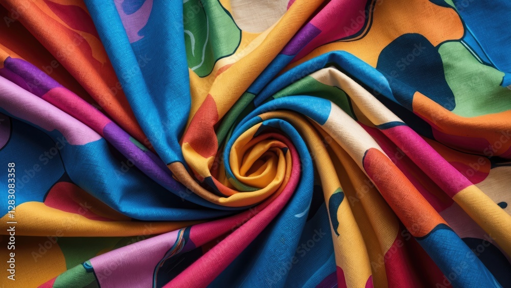 Poster Vibrant colorful fabric textile with abstract patterns elegantly swirling for creative background use