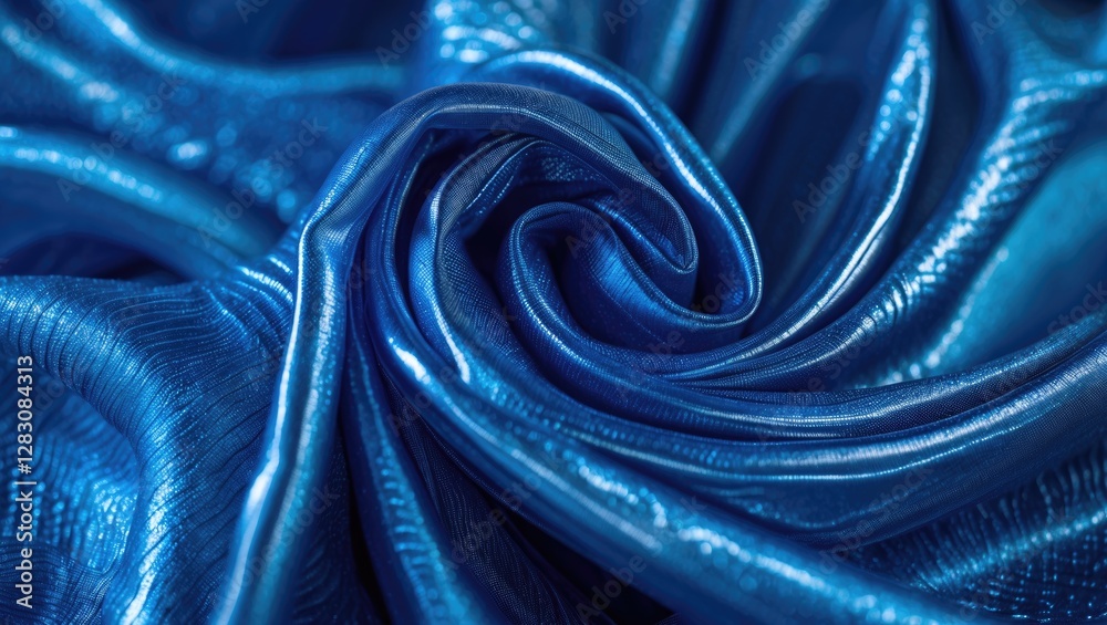 Poster blue synthetic fabric texture with glossy finish showcasing intricate folds and reflections ideal fo