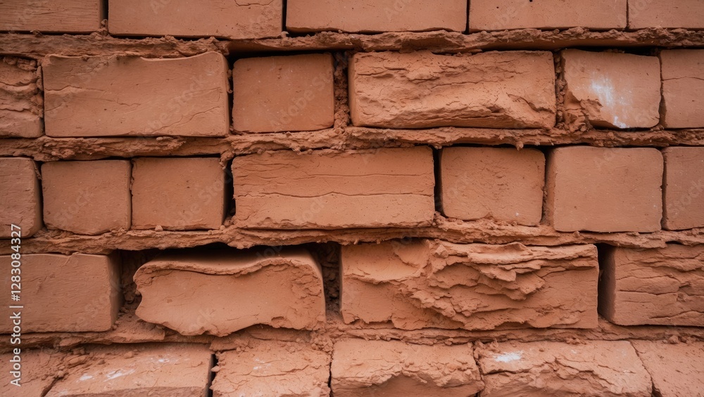 Poster textured clay brick wall surface showcasing natural variations and earthy tones ideal for architectu
