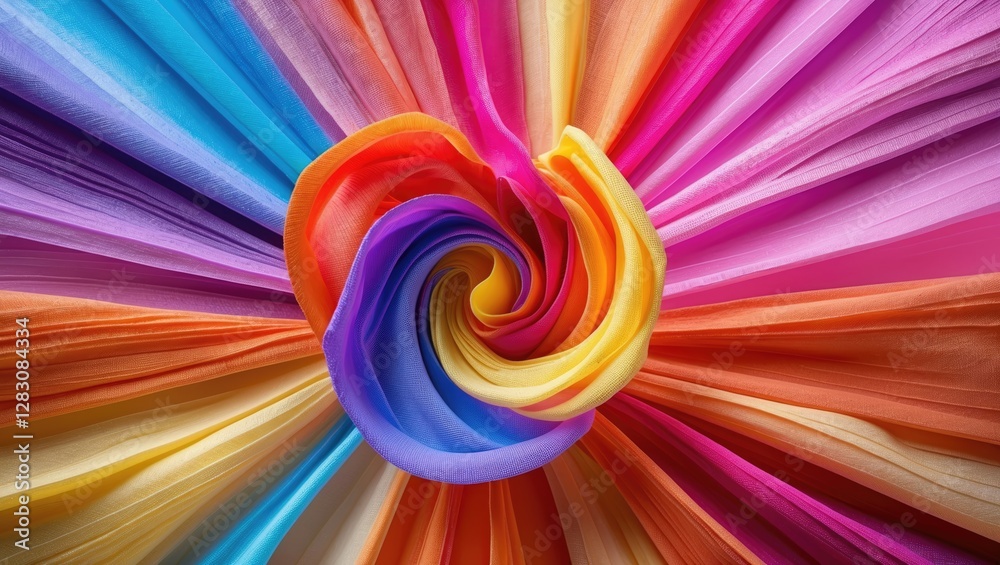 Poster colorful fabric swirl with concentric layers of vibrant chiffon material in various shades creating 