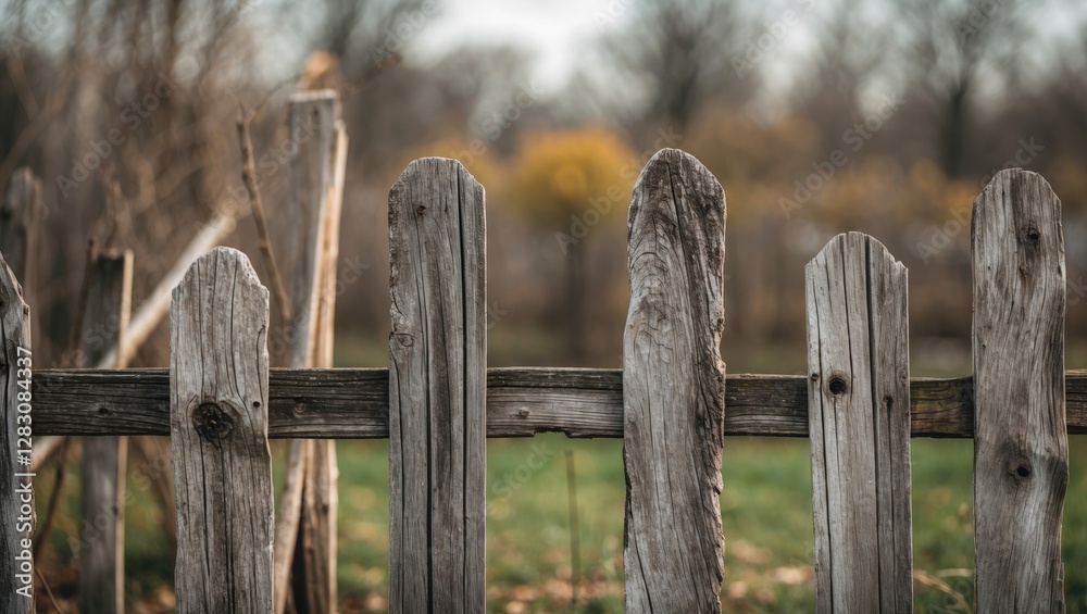 Poster close up of weathered wooden fence panels in a natural outdoor setting showcasing rustic charm and c