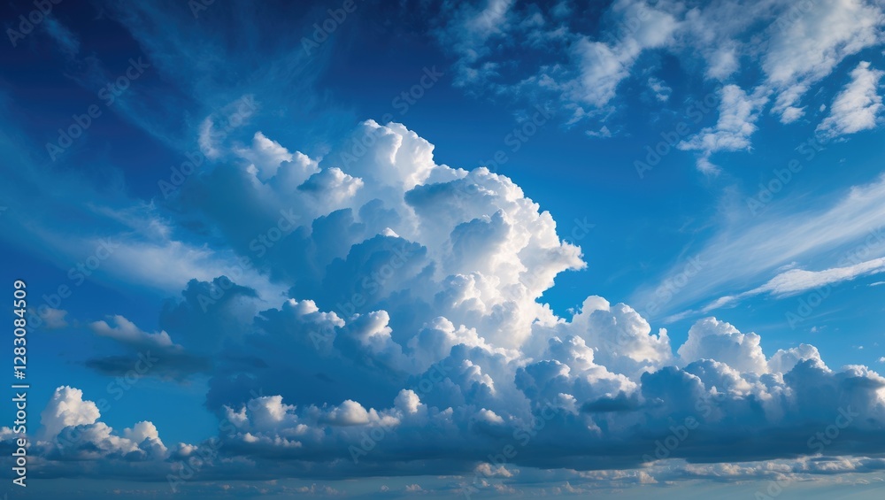 Poster vibrant clouds in a clear blue sky creating a serene and expansive background showcasing nature's be