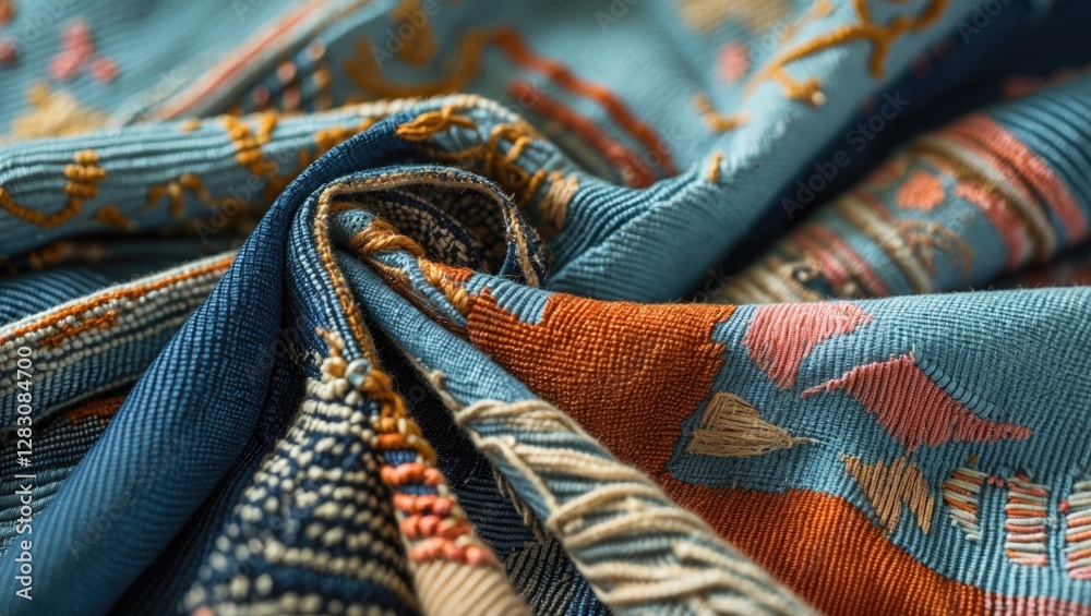 Aufkleber Colorful textured fabric with intricate patterns ideal for backgrounds and design projects showcasing textile artistry and craftsmanship.