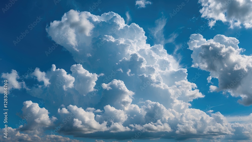 Poster fluffy white clouds against a vibrant blue sky creating a serene and peaceful atmosphere for nature 