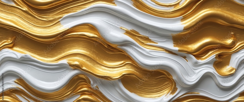 Aufkleber Abstract gold and white paint texture with wavy strokes creating a seamless background pattern ideal for artistic designs and decor projects.