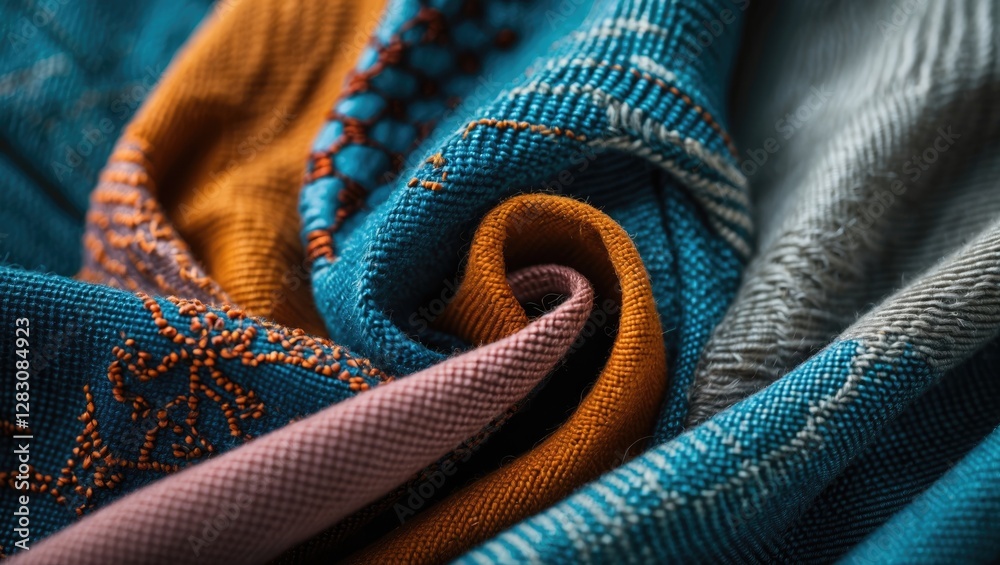 Aufkleber Colorful fabric textile close-up showcasing intricate patterns and textures for design and textile industry backgrounds