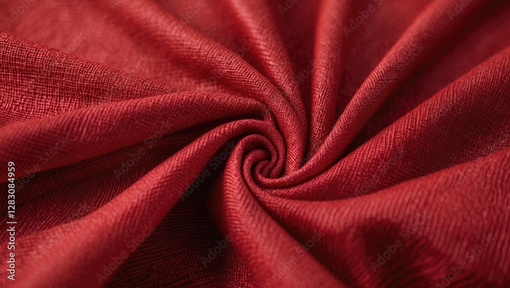 Aufkleber Close up of intricate red fabric texture showcasing smooth drapery and rich color patterns for design and textile applications