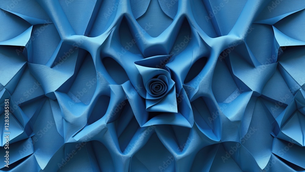 Aufkleber Blue textured fabric with dimensional patterns showcasing an abstract floral design perfect for backgrounds and visual presentations.