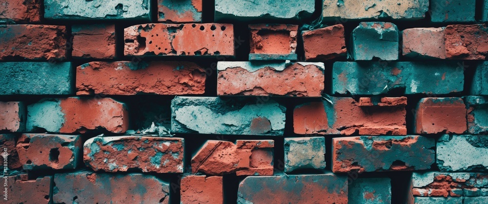 Poster textured close-up of weathered brick wall showcasing a mix of colors ideal for backgrounds or design