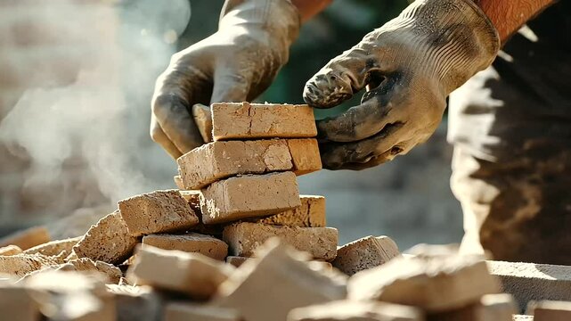 2_Worker Unloading Fired Bricks from Kiln with Protective Gloves
