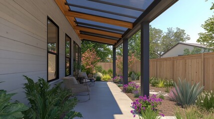 Fototapeta premium Light-filtering acrylic awning over a front porch, keeping the area cool and bright
