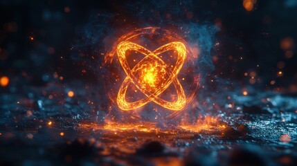 Obraz premium Fiery Atomic Orb in Dark Background