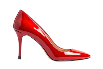 Red high-heeled shoe, isolated on transparent cutout background