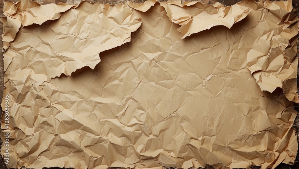 Poster crumbled brown paper texture background with uneven edges and varied surface depth for use in design