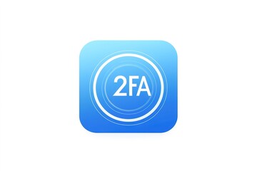 Circular icon features bold 2FA symbol in vibrant blue tones, em
