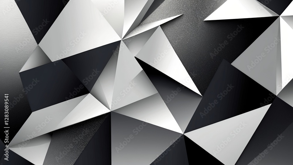 Poster abstract geometric background with sharp triangular shapes in black and white shades creating a mode