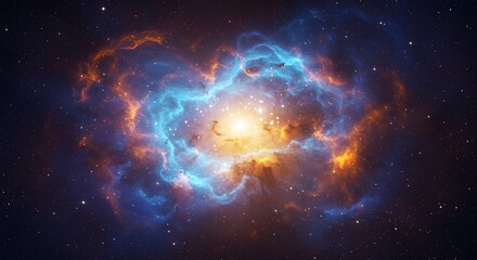 Obraz premium Cosmic Nebula: A Celestial Dance of Blue and Orange Hues in the Vast Expanse of Space