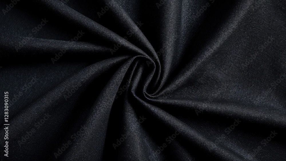 Poster black fabric texture with a circular fold pattern showcasing the material's smoothness and depth in 