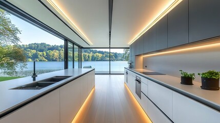 Obraz premium Modern kitchen with a separate reinforced flooring structure for stability