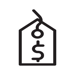 Line icon of a price tag featuring a percentage symbol, ideal for representing discounts.