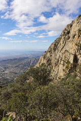 The mountain panorama opening from the hiking path to Puig Ca Campana, Finestrat, Spain  