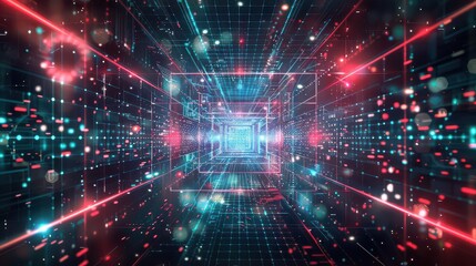 Obraz premium Digital waves and dots forming an abstract technology grid. 