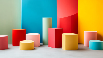 Obraz premium Colorful Cylindrical Displays Against Vibrant Background