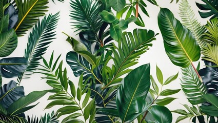 Tropical green leaves pattern background with various foliage textures and colors ideal for nature or botanical design projects Copy Space