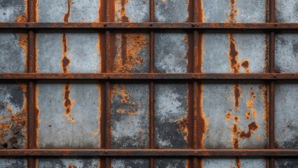 Rusty steel panel texture with weathered patina and industrial elements for design and background use.