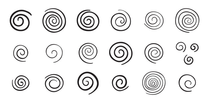 Hand drawn doodle spiral set. Drawing line spirals vector illustration