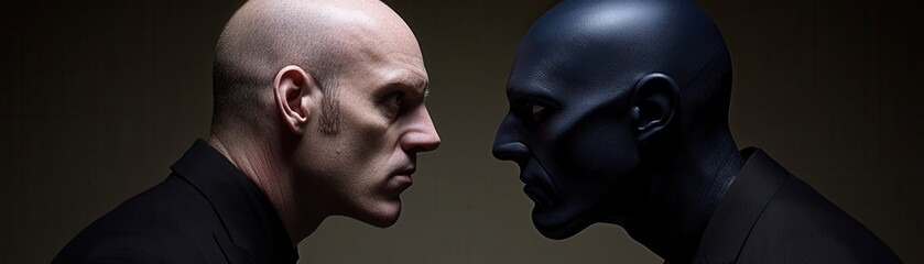 Obraz premium Robot and futuristic concept, Intense face-off between two figures