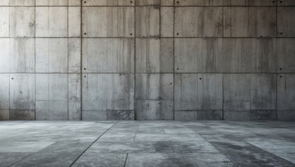Concrete texture background featuring a solid wall and floor for industrial or architectural design projects.