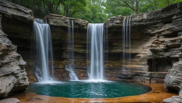 Devils Punch Bowl Waterfall in Hamilton Ontario surrounded by lush greenery and a serene natural pool creating a tranquil landscape scene.