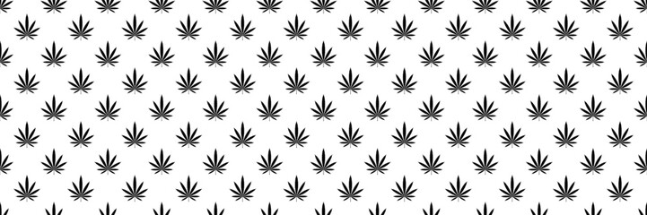 horizontal seamless of black cannabis leaves on white background.