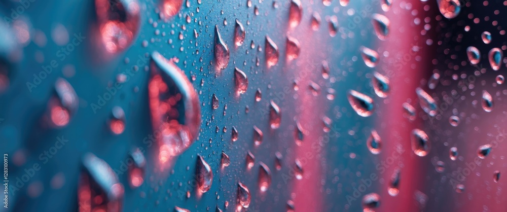 Aufkleber close-up view of colorful water droplets on a textured surface with blurred background creating an a