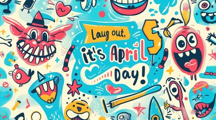 Hilarious April Fools Day Doodle Art Background Cartoon Monsters Festive Design
