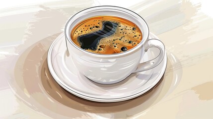 Aromatic Coffee in White Cup on Saucer Close Up View Cafe Beverage