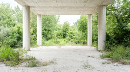 Fototapeta premium Overgrown bridge underpass, nature backdrop, tranquil scene, design